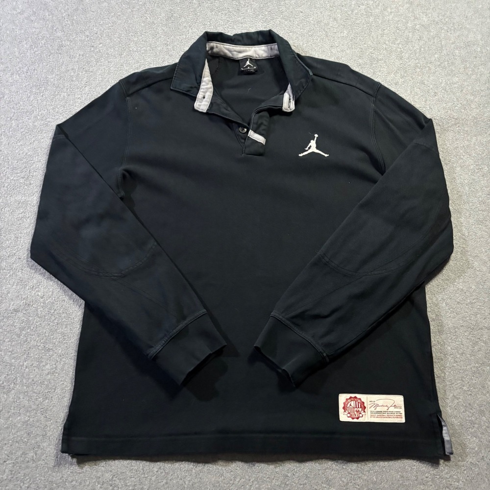 Jordan Long Sleeve Rugby Polo Men's Large Black Jumpman Sportswear 507986-010